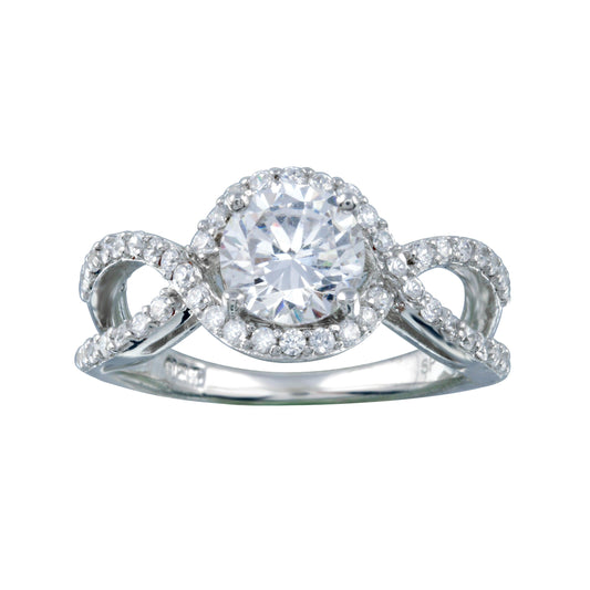 Sterling Silver 925 Rhodium Plated Clear Center CZ Intertwining Ring Sizes 5-9