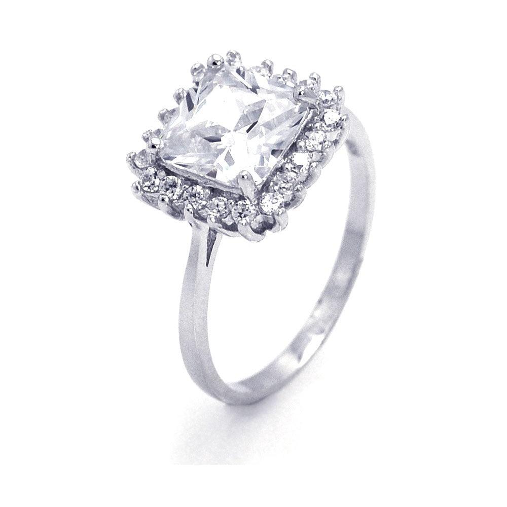 Sterling Silver 925 Rhodium Plated Square Cluster Clear CZ Ring Sizes 5-9