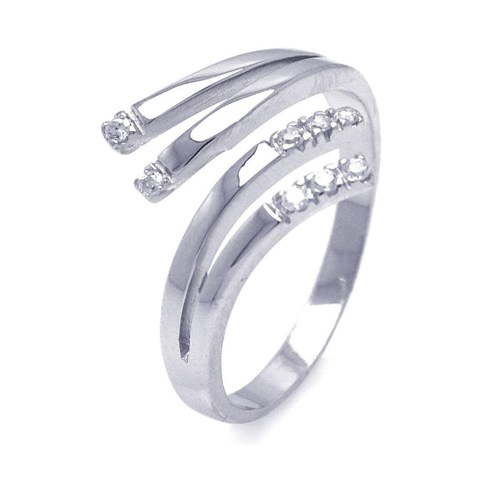 Sterling Silver 925 Rhodium Plated Clear CZ Flare Ended Abstract Ring Sizes 5-9