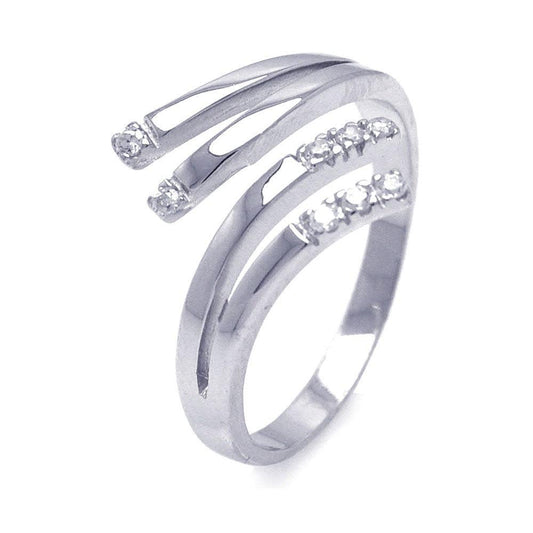 Sterling Silver 925 Rhodium Plated Clear CZ Flare Ended Abstract Ring Sizes 5-9