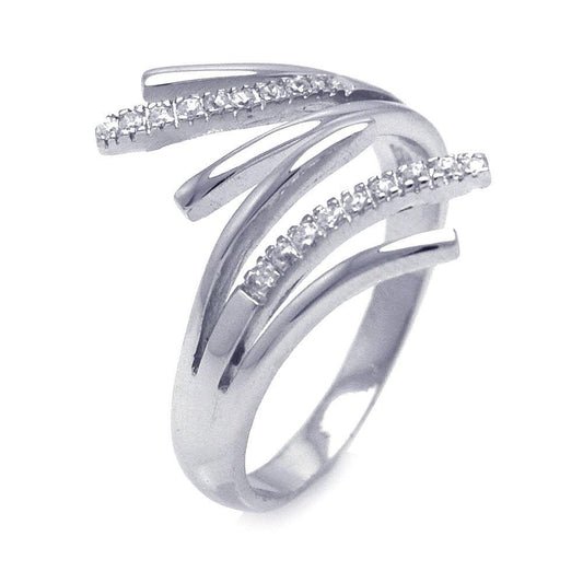 Sterling Silver 925 Rhodium Plated Clear CZ Flared End Cocktail Ring Sizes 5-6