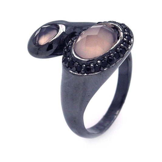 Sterling Silver 925 Black Rhodium Plated Pink Black Cluster CZ Ring Sizes 5-9
