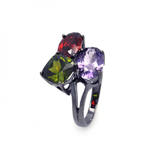 Sterling Silver 925 Dark Rhodium Plated Green Red Purple CZ Ring Sizes 5-9