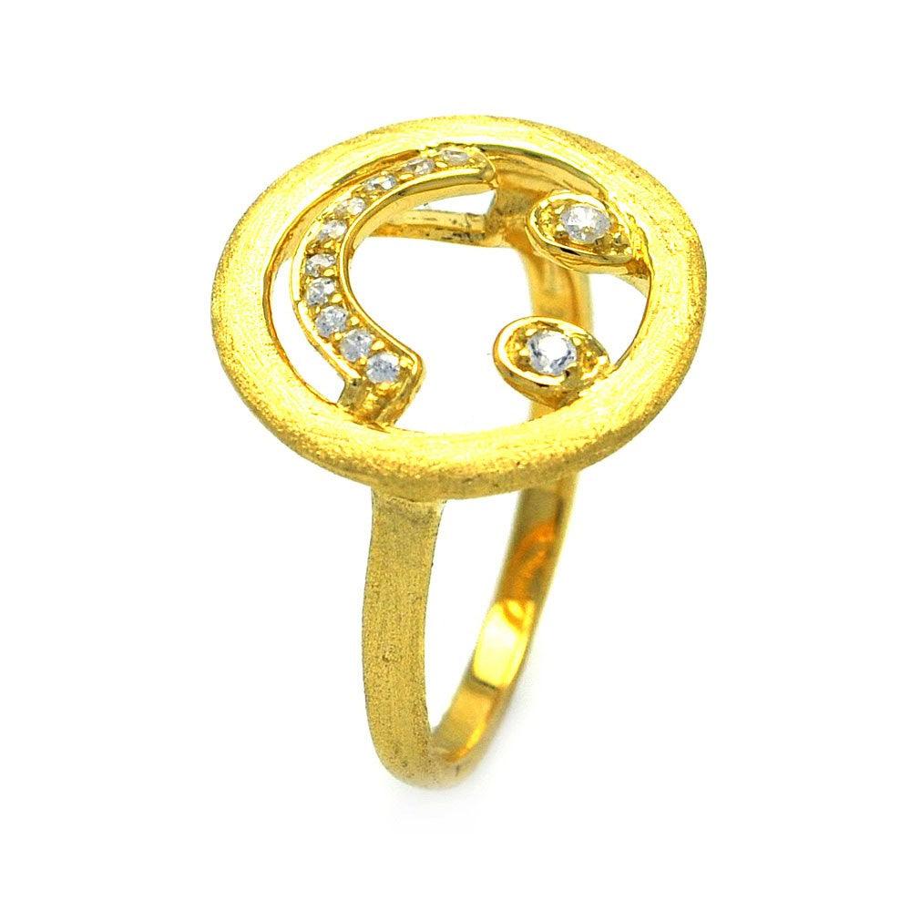 Sterling Silver 925 Gold Plated Clear CZ Smiley Face Ring Happy Band Sizes 5-9