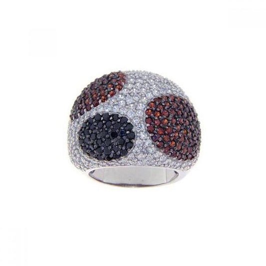 Rhodium Plated Sterling Silver 925 Multi Color CZ Dome Ring Band Sizes 5-9