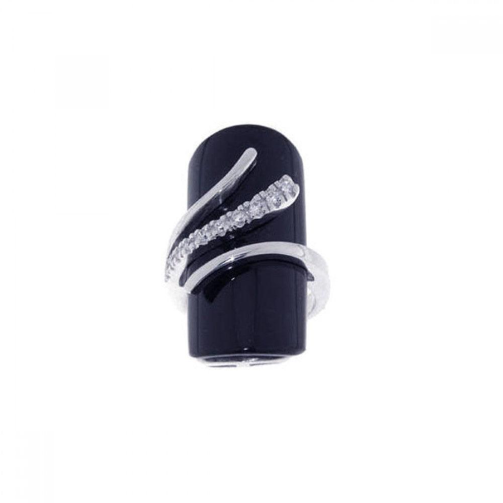 Sterling Silver 925 Rhodium Plated Black Clear CZ Wrap Cocktail Ring Sizes 5-9