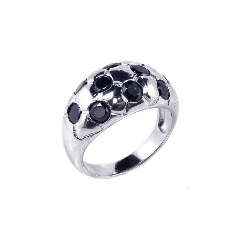 Rhodium Plated Sterling Silver 925 Black CZ Dome Cocktail Ring Band Sizes 5-9