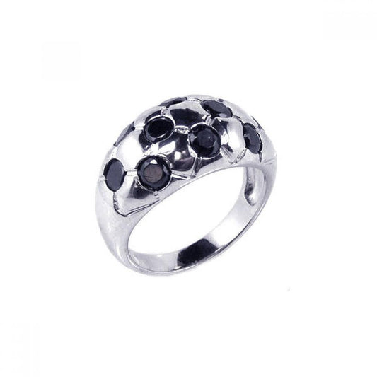 Rhodium Plated Sterling Silver 925 Black CZ Dome Cocktail Ring Band Sizes 5-9