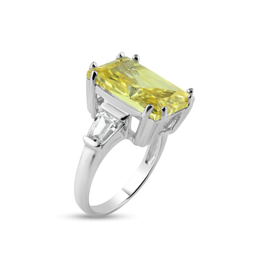 Rhodium Plated Sterling Silver 925 Yellow Center Clear CZ Ring Band Sizes 5-9