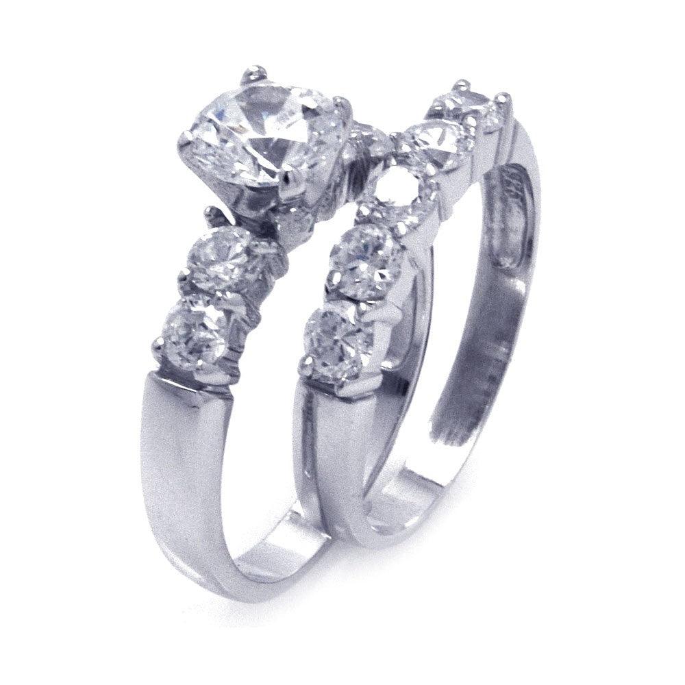 Rhodium Plated Sterling Silver 925 Clear CZ Matching Ring Pair Set Sizes 5-10