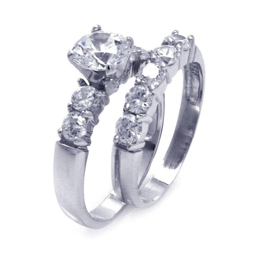 Rhodium Plated Sterling Silver 925 Clear CZ Matching Ring Pair Set Sizes 5-10