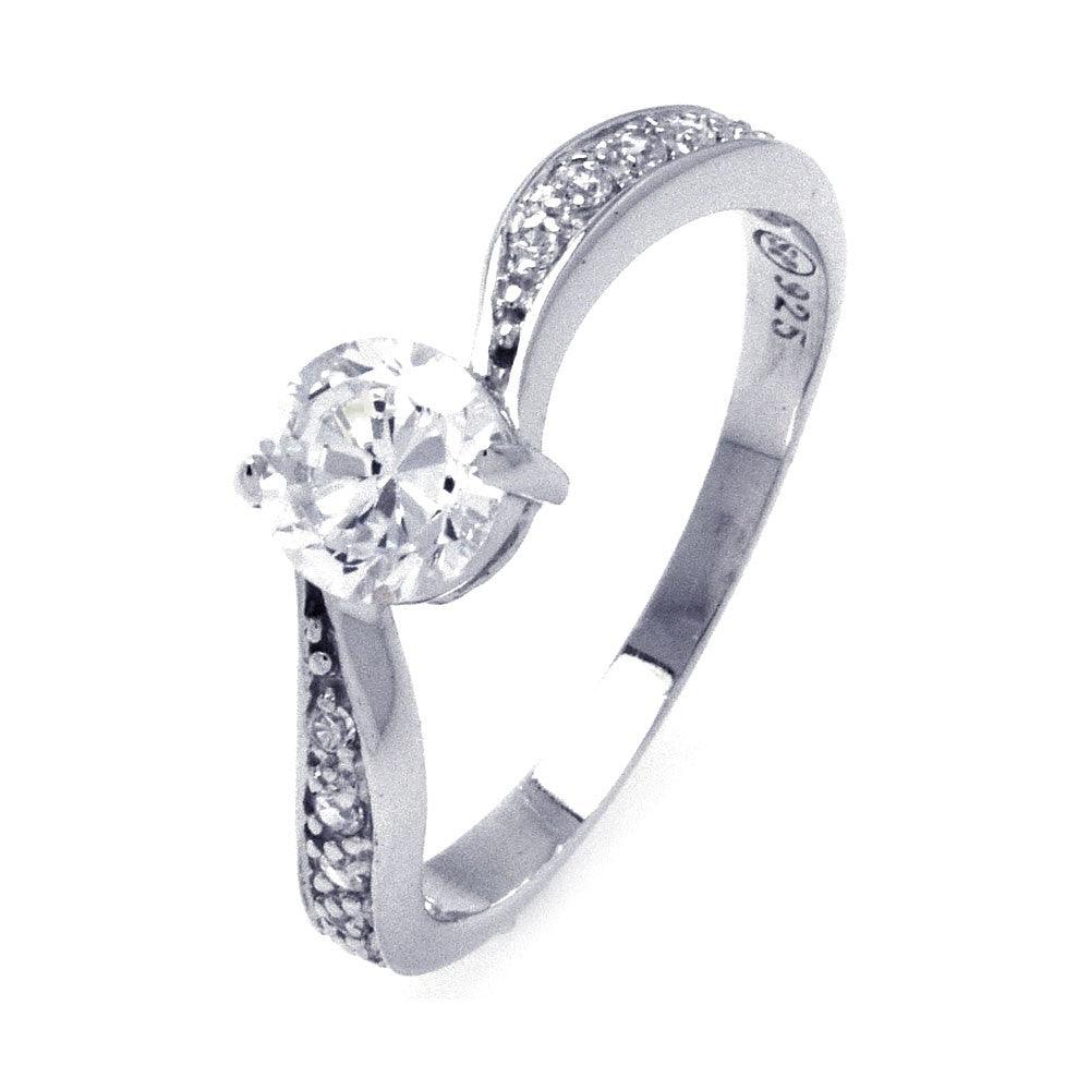 Sterling Silver 925 Rhodium Plated Channel Set Clear CZ Wave Ring Sizes 5-10