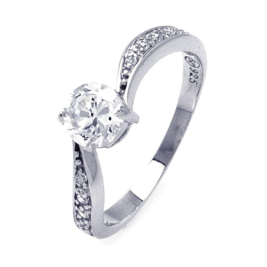 Sterling Silver 925 Rhodium Plated Channel Set Clear CZ Wave Ring Sizes 5-10