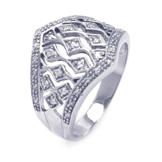 Rhodium Plated Sterling Silver 925 Clear CZ Cigar Band Dome Ring Band Sizes 5-10