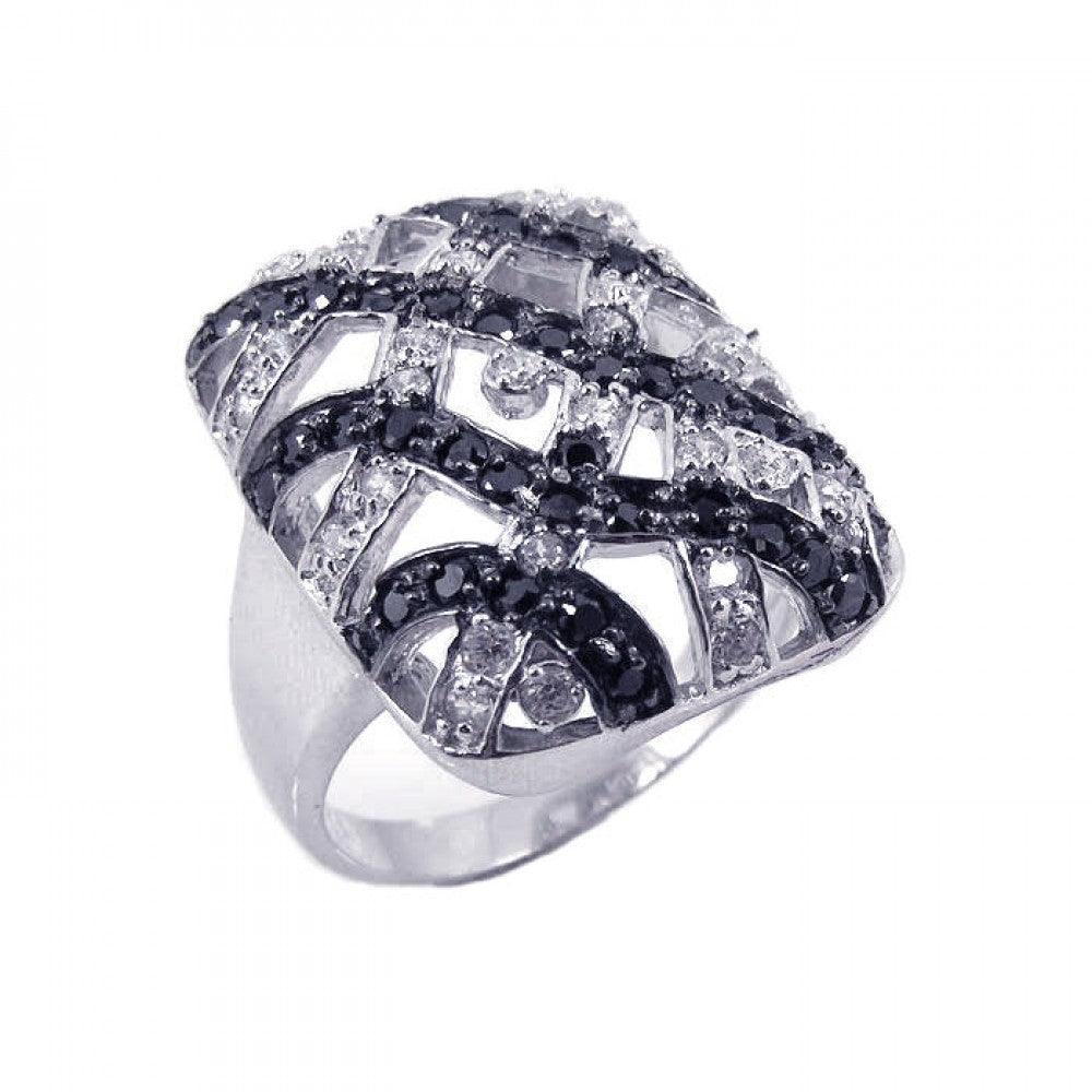 Rhodium Plated Sterling Silver 925 Black Clear CZ Square Button Ring Sizes 5-10