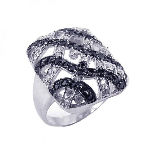 Rhodium Plated Sterling Silver 925 Black Clear CZ Square Button Ring Sizes 5-10