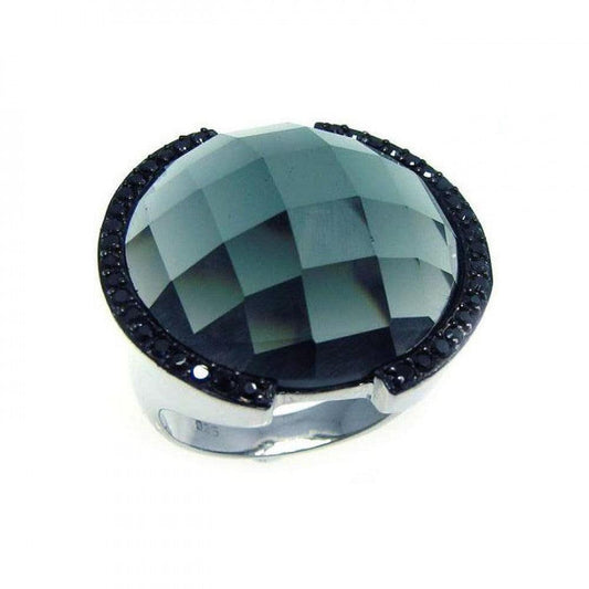 Sterling Silver 925 Black Rhodium Plated Black CZ Dome Cocktail Ring Sizes 5-9