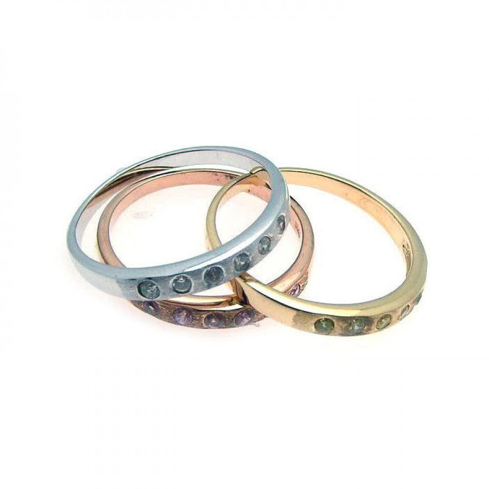 Sterling Silver 925 Rhodium Gold Rose Gold Plated CZ Stacking Ring Set Sizes 5-9