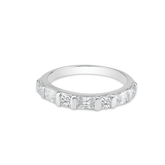 Sterling Silver 925 Rhodium Plated Clear Baguette CZ Ring Band Sizes 5-10