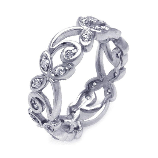 Rhodium Plated Sterling Silver 925 CZ Flower Eternity Ring Band Sizes 5-10