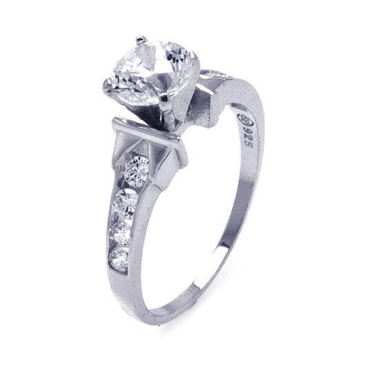 Rhodium Plated Sterling Silver 925 Clear CZ Engagement Ring Band Sizes 5-10