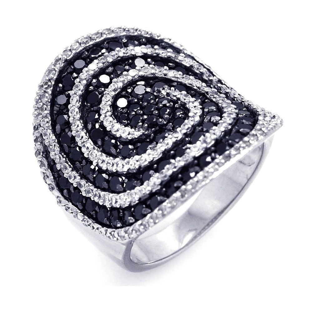 Sterling Silver 925 Black Rhodium Plated Black Clear CZ Spiral Ring Sizes 6-9