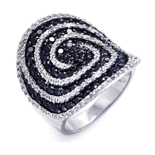 Sterling Silver 925 Black Rhodium Plated Black Clear CZ Spiral Ring Sizes 6-9