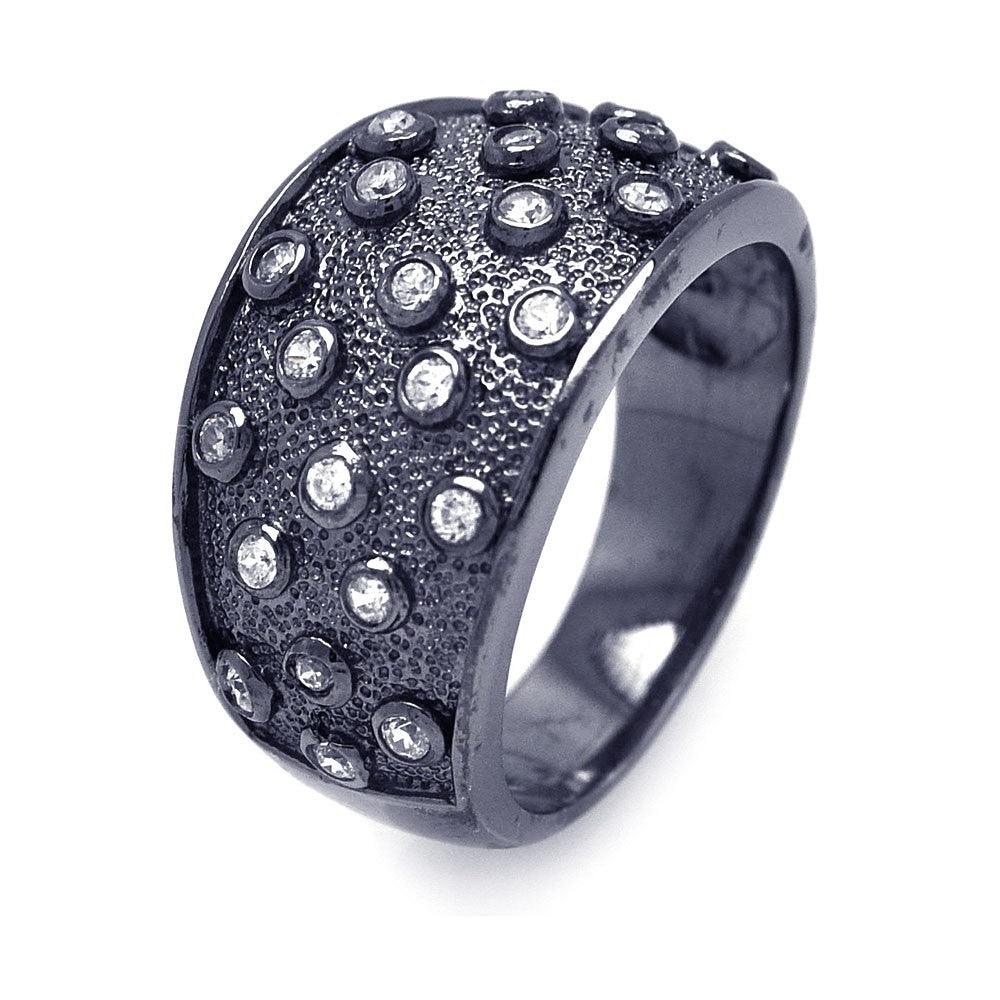Black Rhodium Plated Sterling Silver 925 CZ Textured Cigar Band Ring Sizes 5-9