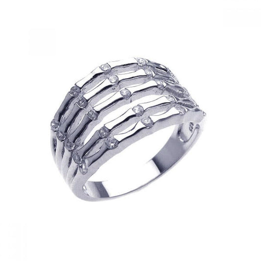 Rhodium Plated Sterling Silver 925 CZ 5 Row Skeletal Ring Band Sizes 5-9