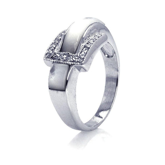 Sterling Silver 925 Rhodium Plated CZ Simulated Pearl Belt Buckle Ring Sizes 5-9