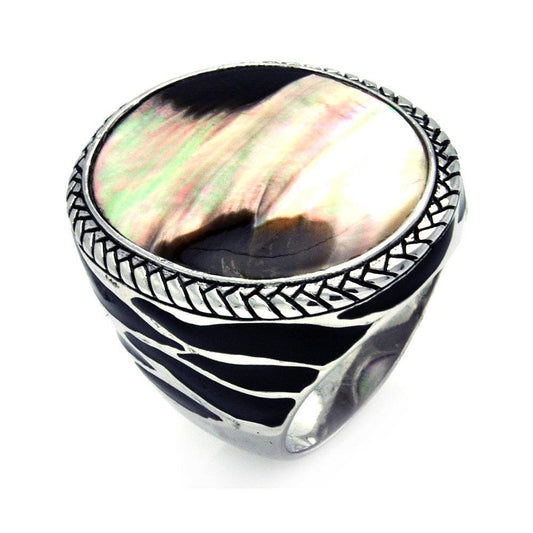Sterling Silver 925 Rhodium Plated Dark Mother of Pearl Band Ring Sizes 5-9