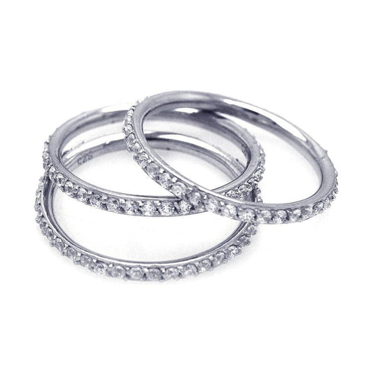 Rhodium Plated Sterling Silver 925 CZ Stackable Ring Set 1mm Bands Sizes 5-10