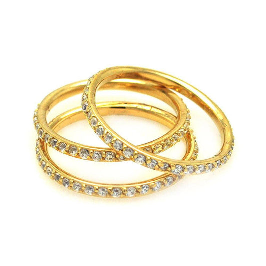 Gold Plated Sterling Silver 925 Clear CZ Stackable Ring Set 1mm Bands Sizes 5-10