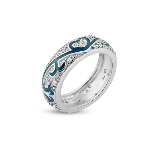 Rhodium Plated Sterling Silver 925 Blue Enamel Clear CZ Eternity Ring Sizes 5-9