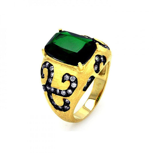 Sterling Silver 925 Black Rhodium Gold Plated Green Clear CZ Band Ring Sizes 6-9