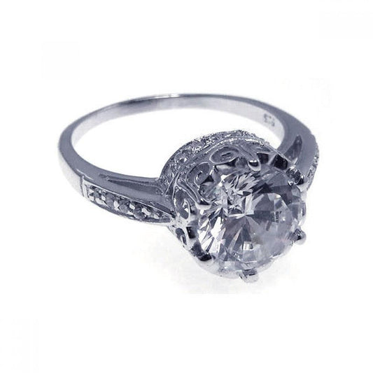 Rhodium Plated Sterling Silver 925 Clear CZ Round Antique Ring Band Sizes 5-10