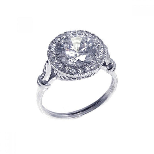 Rhodium Plated Sterling Silver 925 Round Center Cluster CZ Ring Band Sizes 5-10