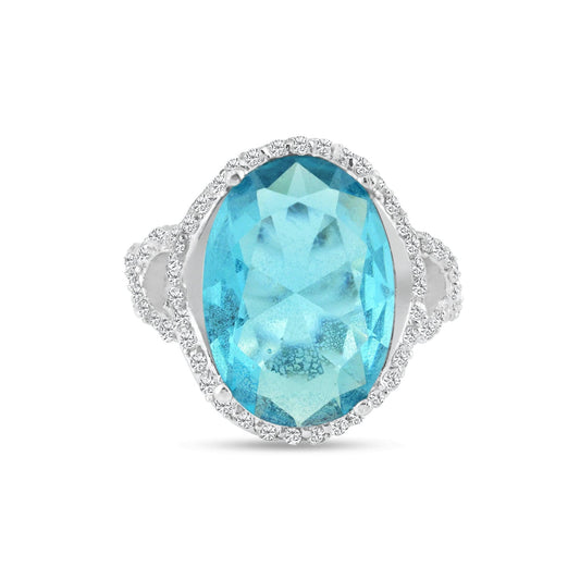 Sterling Silver 925 Rhodium Plated Blue Wide Large Halo Big CZ Ring Sizes 5-10