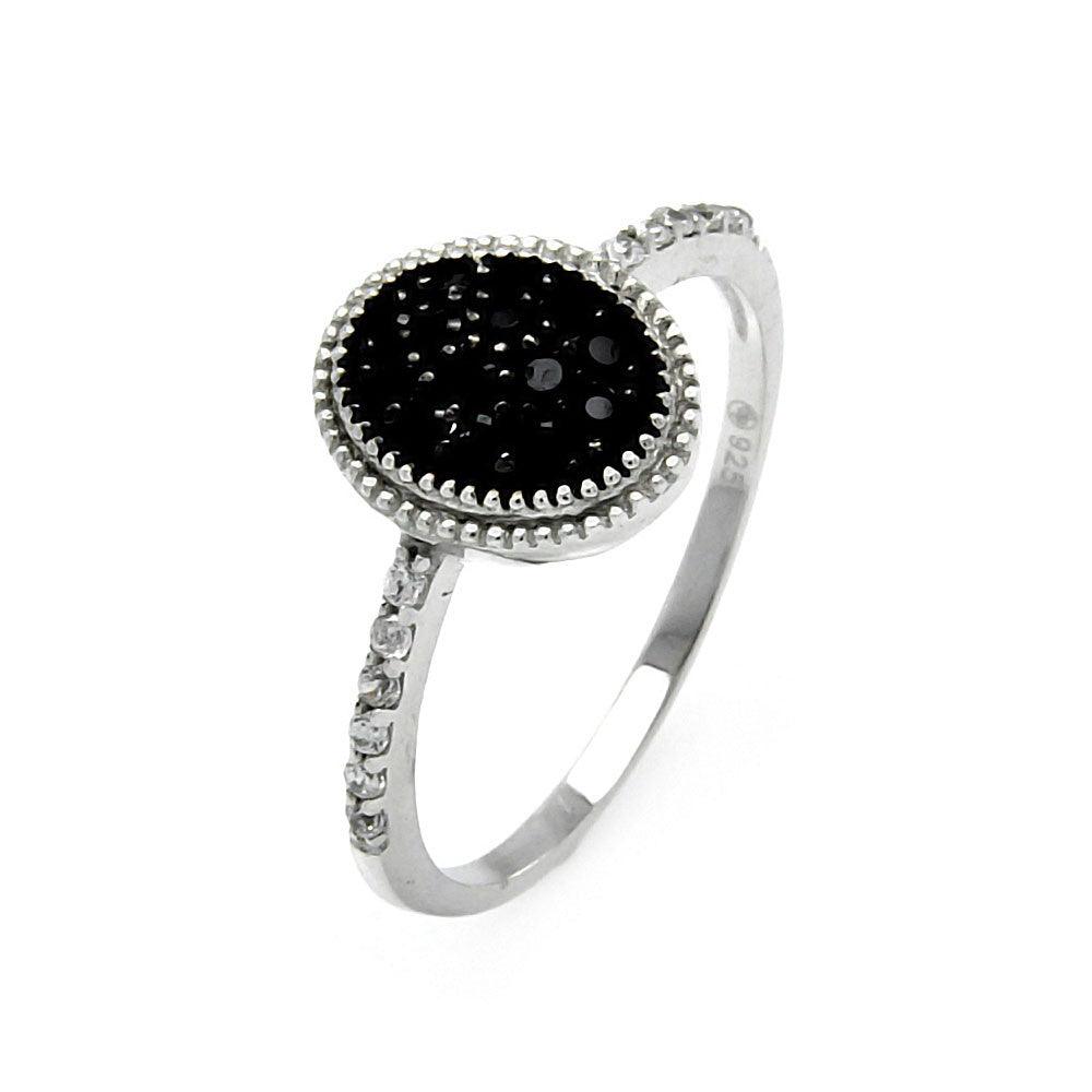 Sterling Silver 925 Rhodium Plated Round Oval Circle Black CZ Ring Sizes 5-9