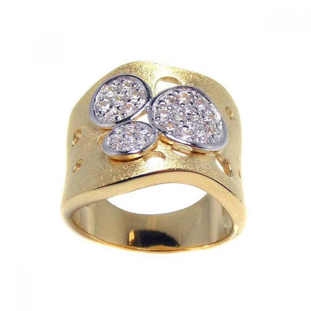 Sterling Silver 925 Rhodium Gold Plated Matte Finish Pave Set CZ Ring Sizes 5-9