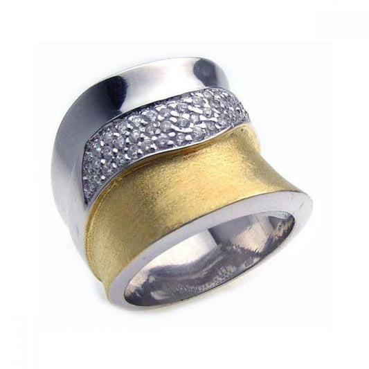 Sterling Silver 925 Gold Plated Pave CZ Wide Large Concave New Ring Sizes 5-8
