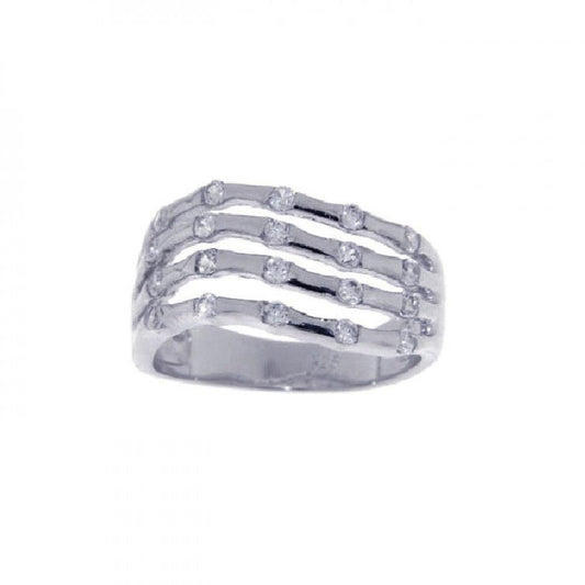 Sterling Silver 925 Rhodium Plated CZ Wave Cutout Filigree Cute Ring Sizes 5-9