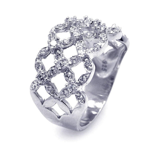 Sterling Silver 925 Rhodium Plated CZ Open Flower Criss Cross Ring Sizes 5-9
