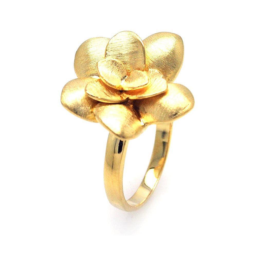 Sterling Silver 925 Gold Plated Flower Nature Plant Rose Matte Ring Sizes 5-9