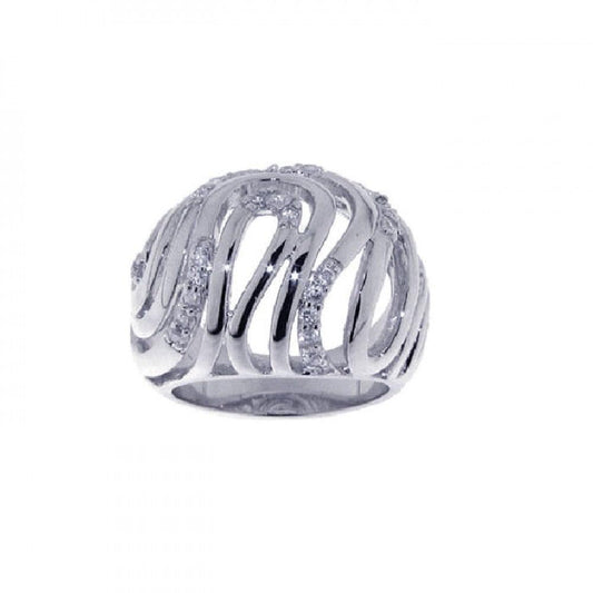 Sterling Silver 925 Rhodium Plated CZ Intricate Wave Wide Cutout Ring Sizes 5-9