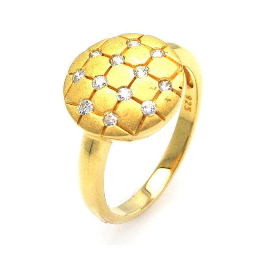 Sterling Silver 925 Gold Plated CZ Circle Mosaic Circle Round Ring Sizes 5-9