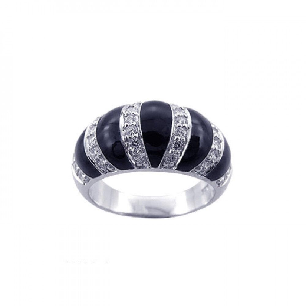 Sterling Silver 925 Rhodium Plated Black Onyx CZ Stripe Fashion Ring Sizes 5-9