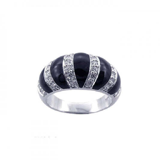 Sterling Silver 925 Rhodium Plated Black Onyx CZ Stripe Fashion Ring Sizes 5-9