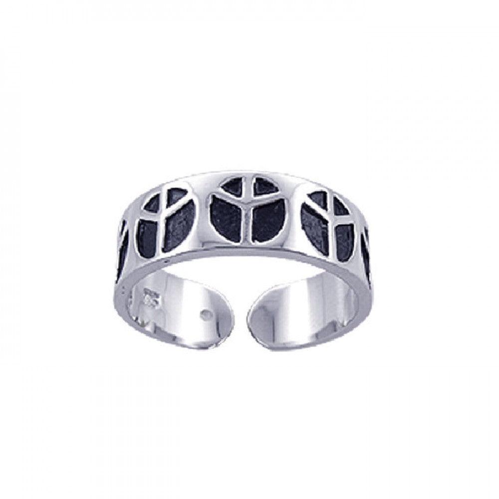 Sterling Silver 925 Rhodium Plated Adjustable Peace Sign Love Ring Sizes 5-9