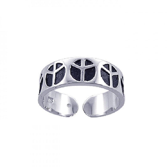 Sterling Silver 925 Rhodium Plated Adjustable Peace Sign Love Ring Sizes 5-9